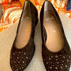 Black suede flat shoes